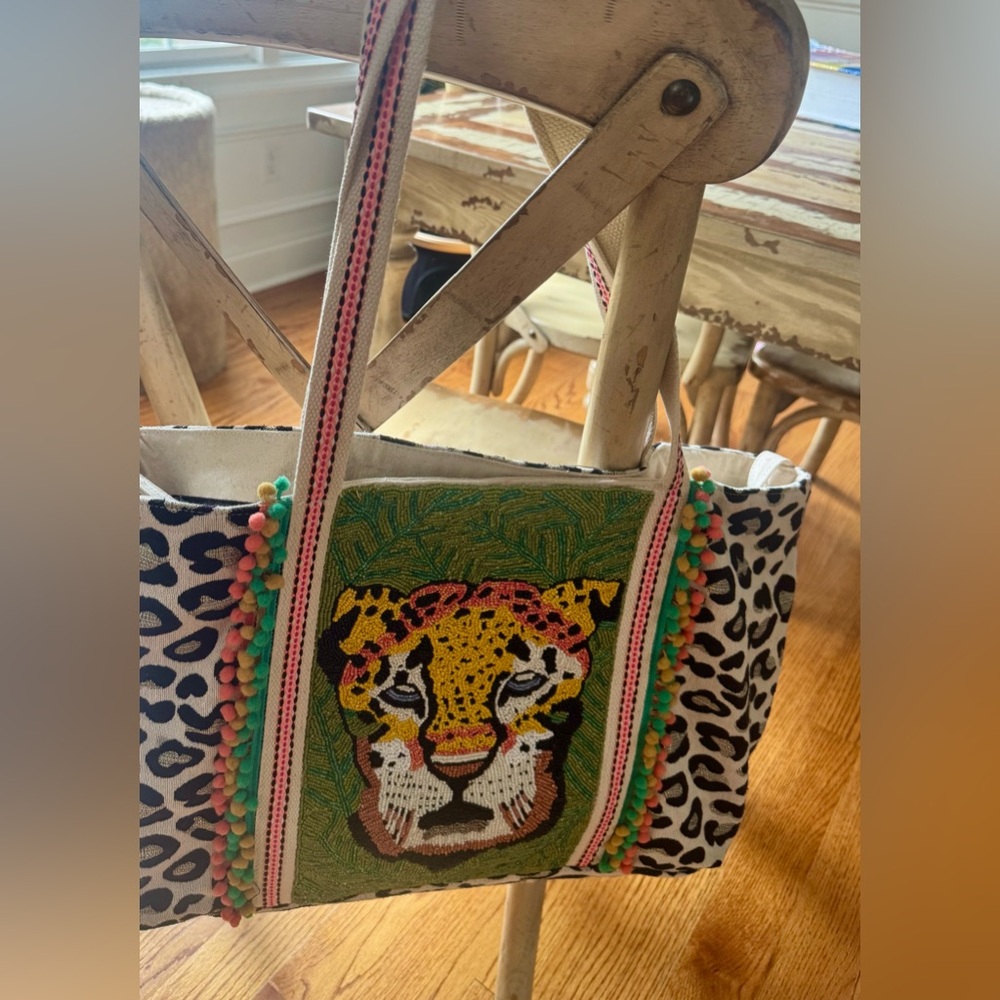 Vibrant Leopard Beaded Tote Bag